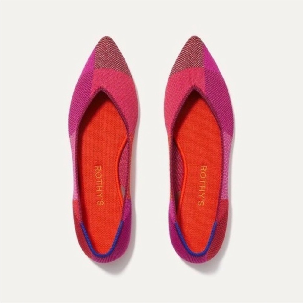 Rothy’s Metallic Pomegranate The Point Patchwork Knit Flats New With Tags